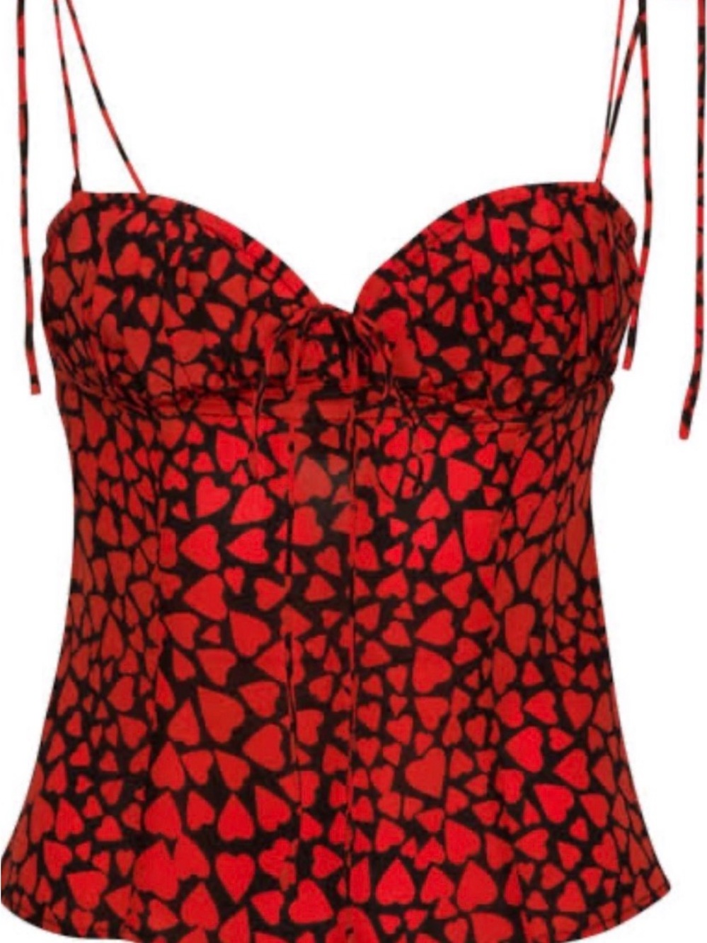 Realisation Par Red and Black Heart-Print Tie-Strap Cami